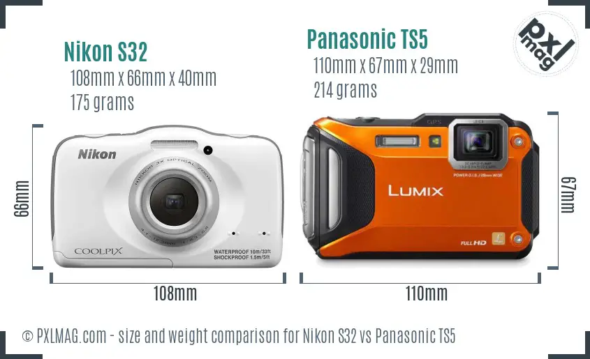 Nikon S32 vs Panasonic TS5 size comparison