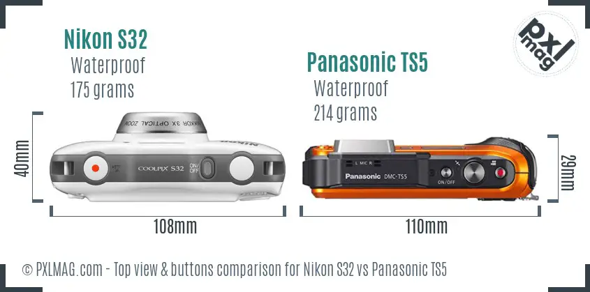 Nikon S32 vs Panasonic TS5 top view buttons comparison