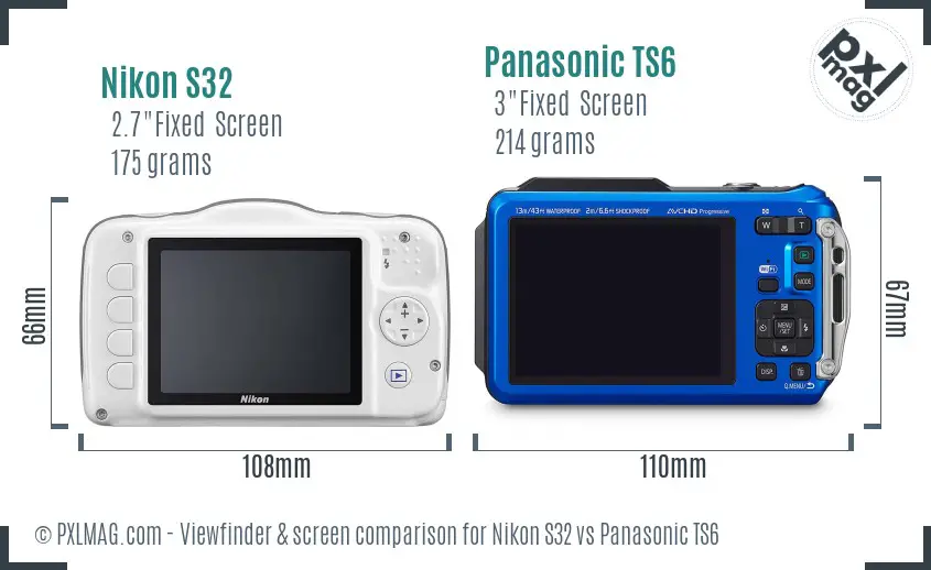 Nikon S32 vs Panasonic TS6 Screen and Viewfinder comparison