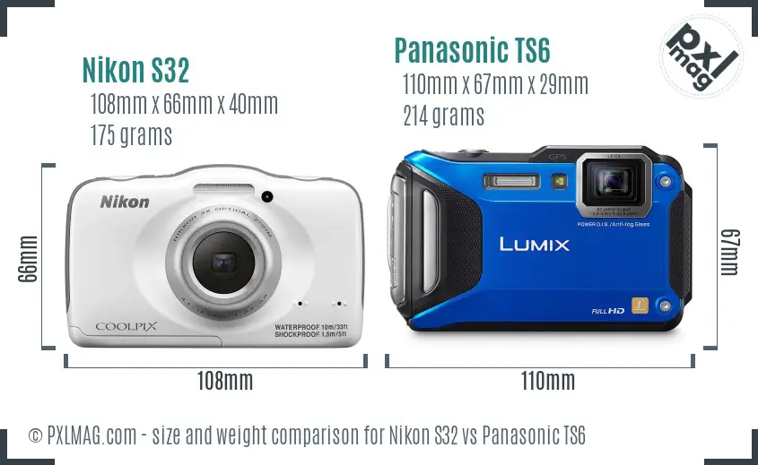 Nikon S32 vs Panasonic TS6 size comparison