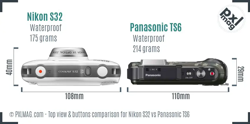 Nikon S32 vs Panasonic TS6 top view buttons comparison