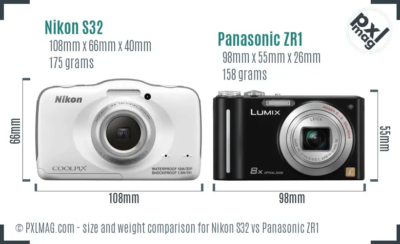 Nikon S32 vs Panasonic ZR1 size comparison Nikon S32 vs Panasonic ZR1 size comparison