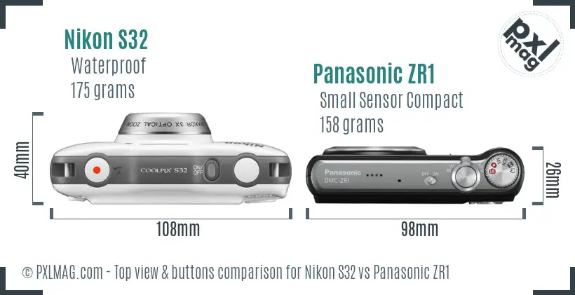 Nikon S32 vs Panasonic ZR1 top view buttons comparison Nikon S32 vs Panasonic ZR1 top view buttons comparison