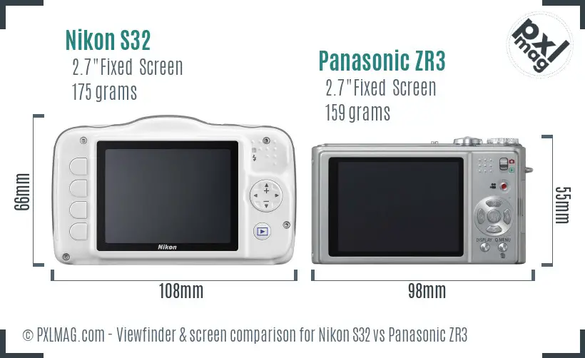 Nikon S32 vs Panasonic ZR3 Screen and Viewfinder comparison