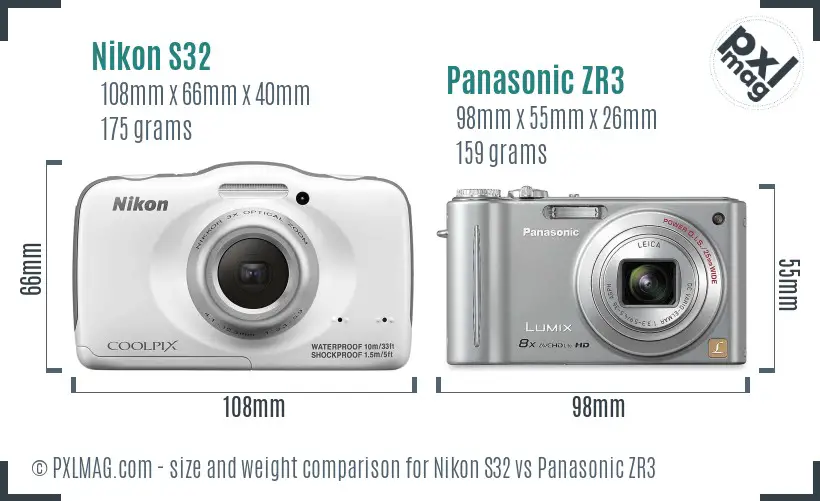 Nikon S32 vs Panasonic ZR3 size comparison