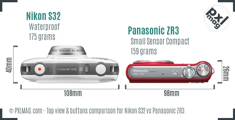 Nikon S32 vs Panasonic ZR3 top view buttons comparison