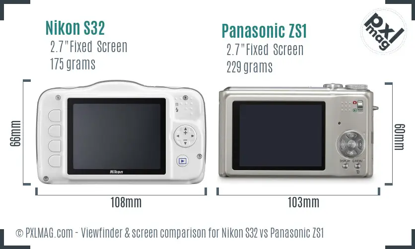 Nikon S32 vs Panasonic ZS1 Screen and Viewfinder comparison