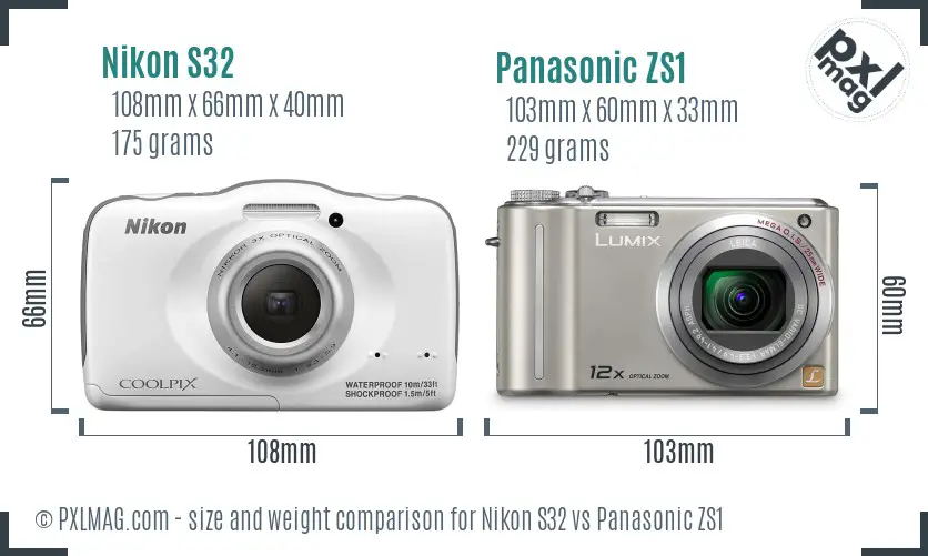 Nikon S32 vs Panasonic ZS1 size comparison