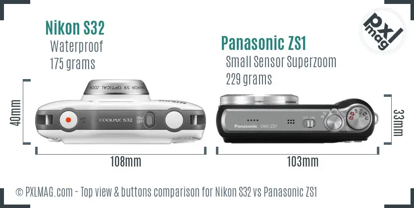 Nikon S32 vs Panasonic ZS1 top view buttons comparison