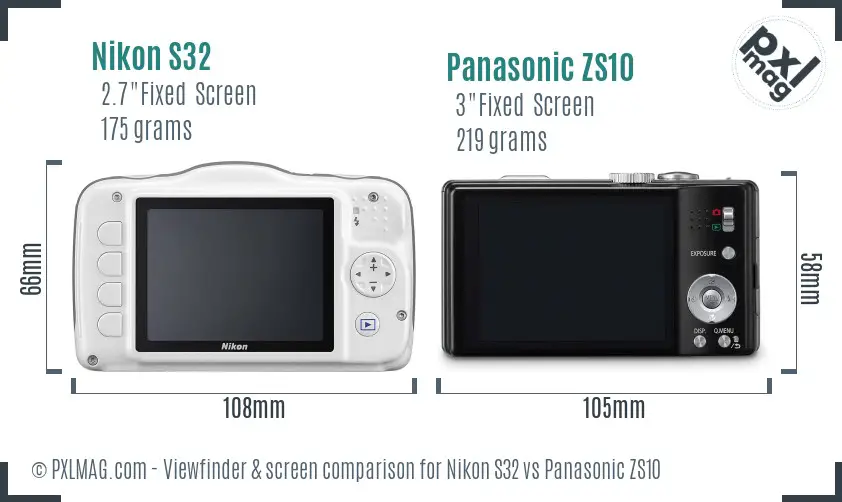 Nikon S32 vs Panasonic ZS10 Screen and Viewfinder comparison