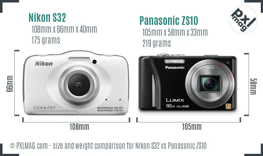 Nikon S32 vs Panasonic ZS10 size comparison