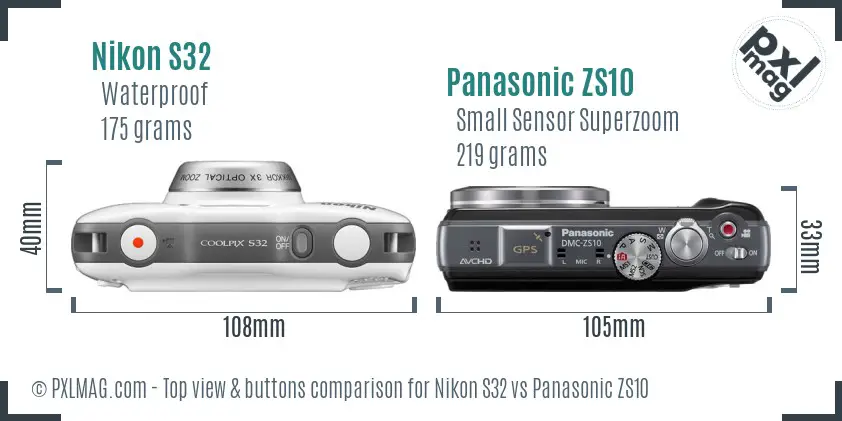 Nikon S32 vs Panasonic ZS10 top view buttons comparison