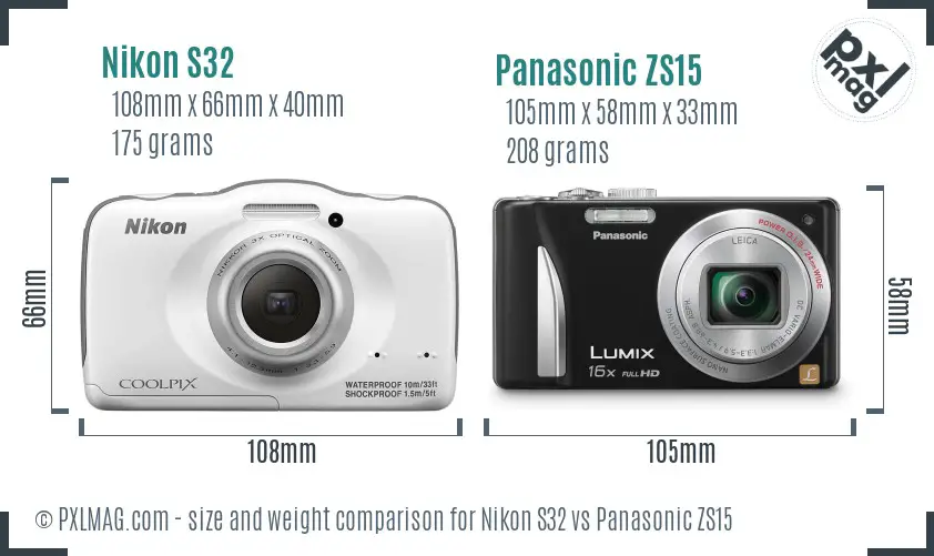 Nikon S32 vs Panasonic ZS15 size comparison