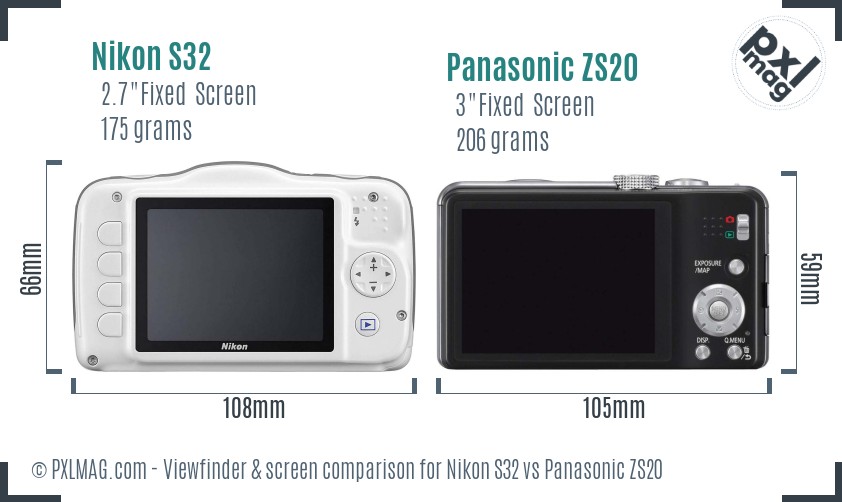 Nikon S32 vs Panasonic ZS20 Screen and Viewfinder comparison
