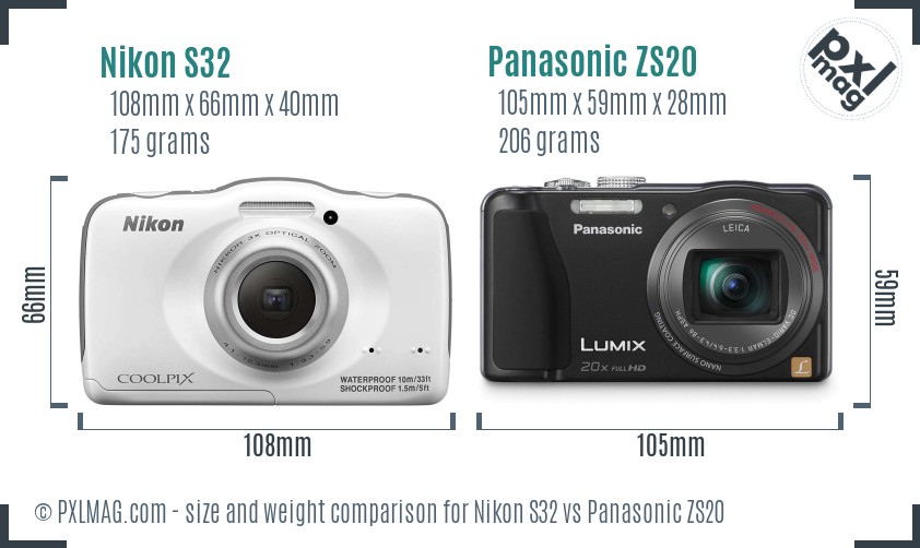 Nikon S32 vs Panasonic ZS20 size comparison