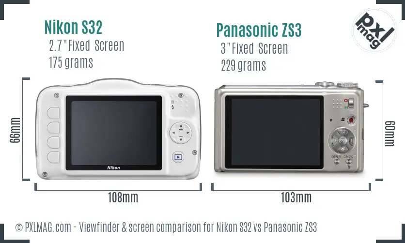 Nikon S32 vs Panasonic ZS3 Screen and Viewfinder comparison Nikon S32 vs Panasonic ZS3 Screen and Viewfinder comparison