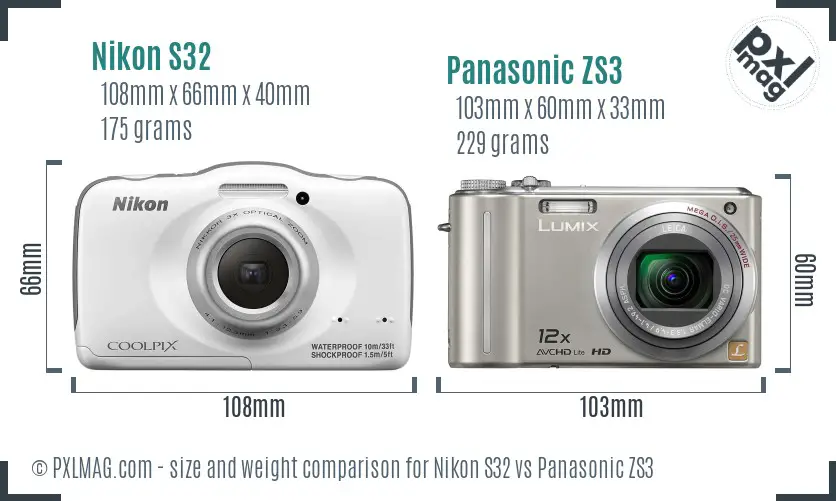Nikon S32 vs Panasonic ZS3 size comparison Nikon S32 vs Panasonic ZS3 size comparison