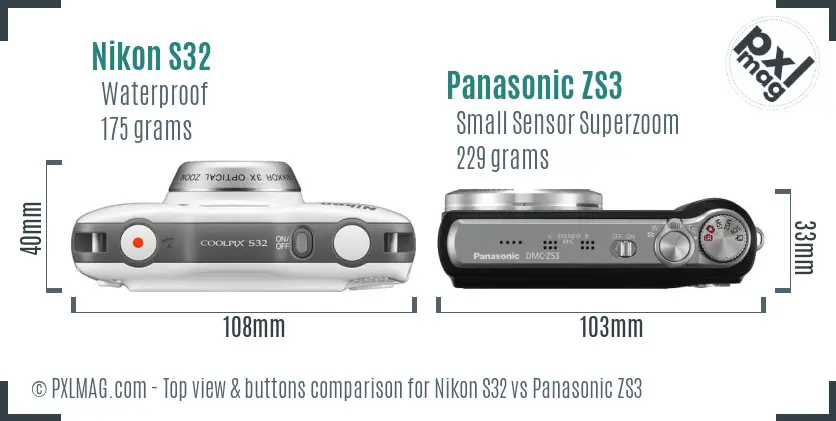 Nikon S32 vs Panasonic ZS3 top view buttons comparison Nikon S32 vs Panasonic ZS3 top view buttons comparison