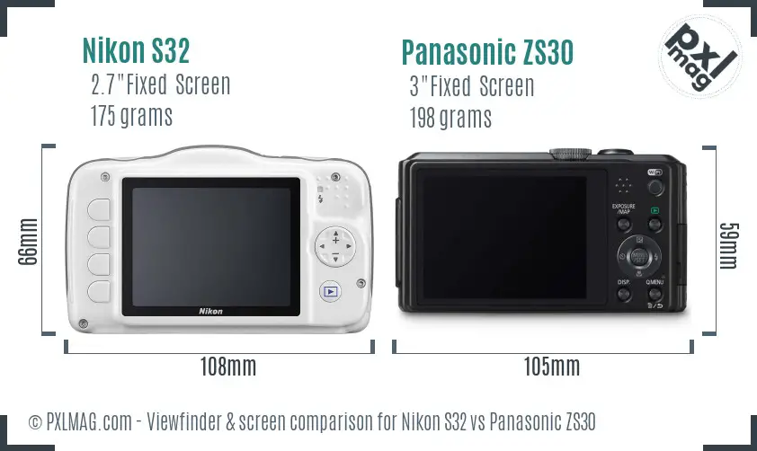 Nikon S32 vs Panasonic ZS30 Screen and Viewfinder comparison
