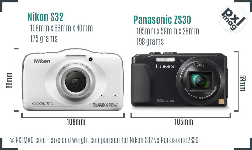 Nikon S32 vs Panasonic ZS30 size comparison