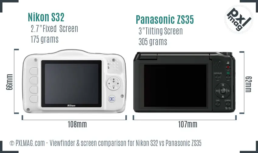 Nikon S32 vs Panasonic ZS35 Screen and Viewfinder comparison