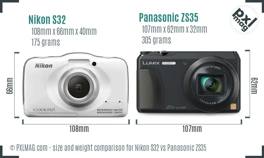 Nikon S32 vs Panasonic ZS35 size comparison