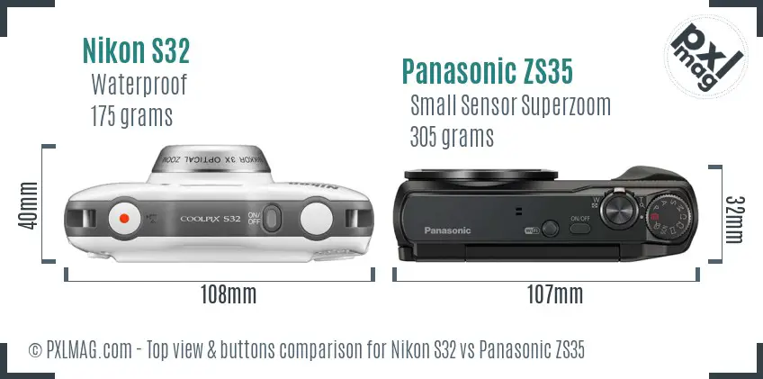 Nikon S32 vs Panasonic ZS35 top view buttons comparison