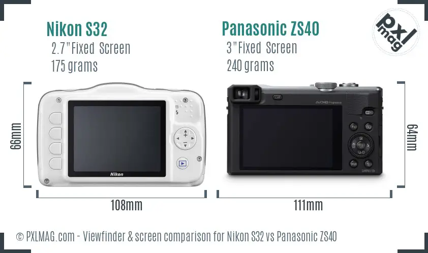 Nikon S32 vs Panasonic ZS40 Screen and Viewfinder comparison