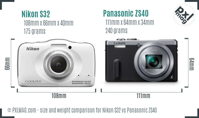 Nikon S32 vs Panasonic ZS40 size comparison