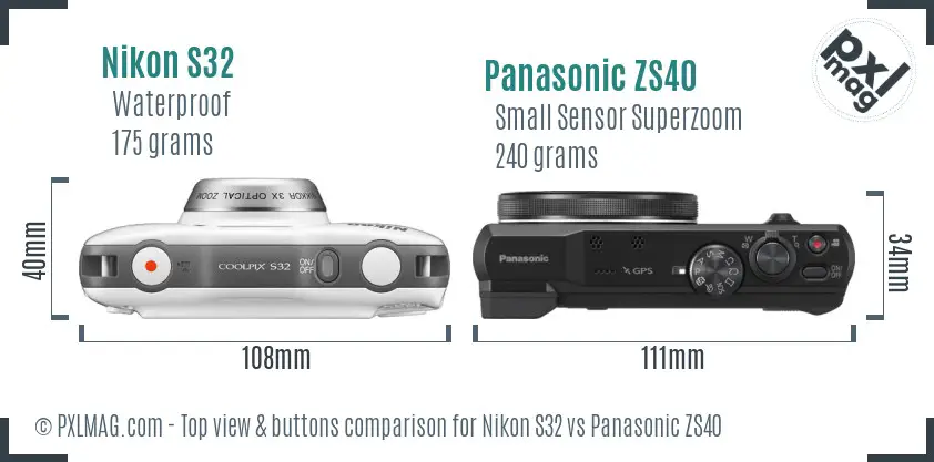 Nikon S32 vs Panasonic ZS40 top view buttons comparison