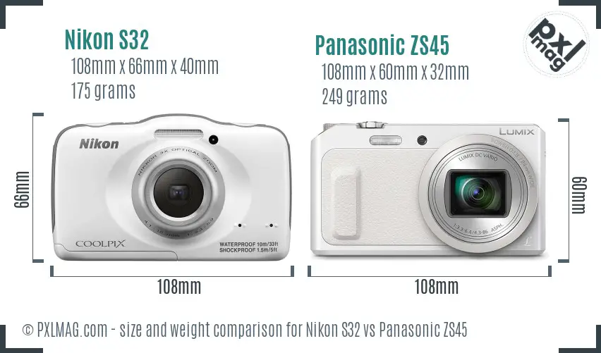 Nikon S32 vs Panasonic ZS45 size comparison