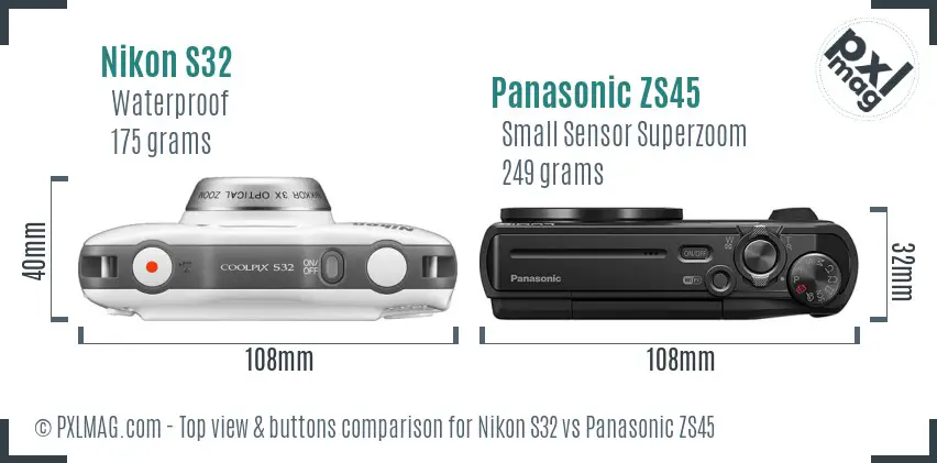 Nikon S32 vs Panasonic ZS45 top view buttons comparison
