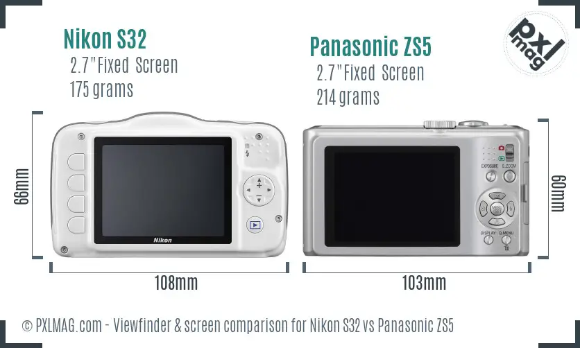 Nikon S32 vs Panasonic ZS5 Screen and Viewfinder comparison