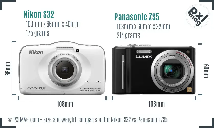 Nikon S32 vs Panasonic ZS5 size comparison