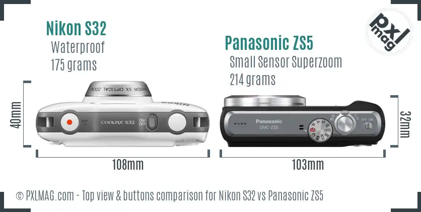 Nikon S32 vs Panasonic ZS5 top view buttons comparison