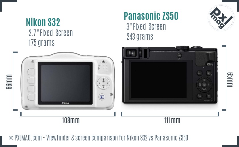 Nikon S32 vs Panasonic ZS50 Screen and Viewfinder comparison