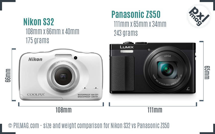 Nikon S32 vs Panasonic ZS50 size comparison Nikon S32 vs Panasonic ZS50 size comparison