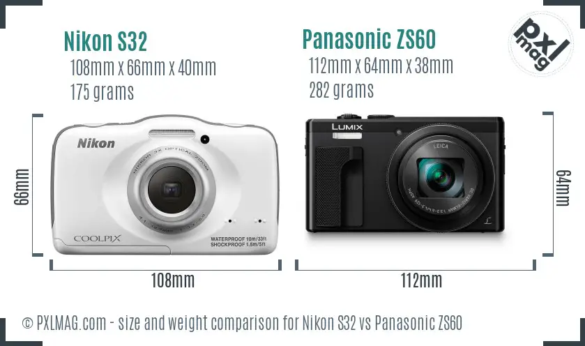 Nikon S32 vs Panasonic ZS60 size comparison