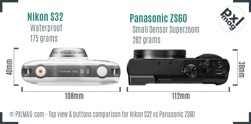 Nikon S32 vs Panasonic ZS60 top view buttons comparison