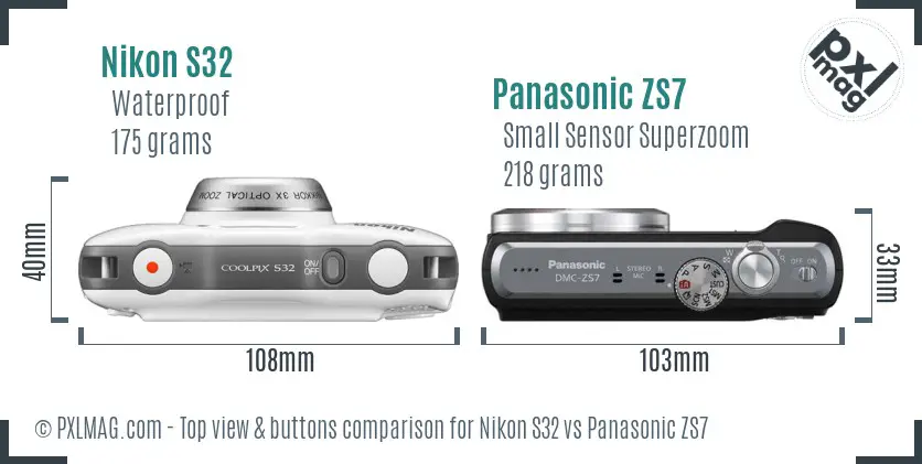 Nikon S32 vs Panasonic ZS7 top view buttons comparison Nikon S32 vs Panasonic ZS7 top view buttons comparison