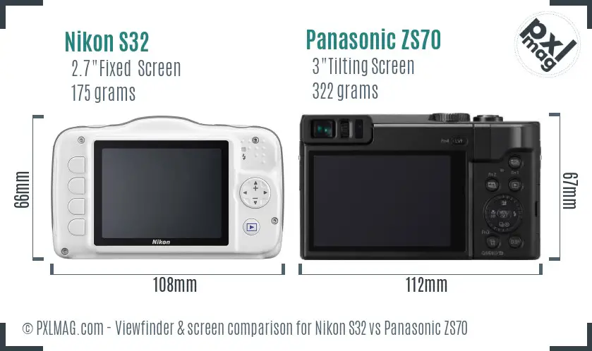 Nikon S32 vs Panasonic ZS70 Screen and Viewfinder comparison