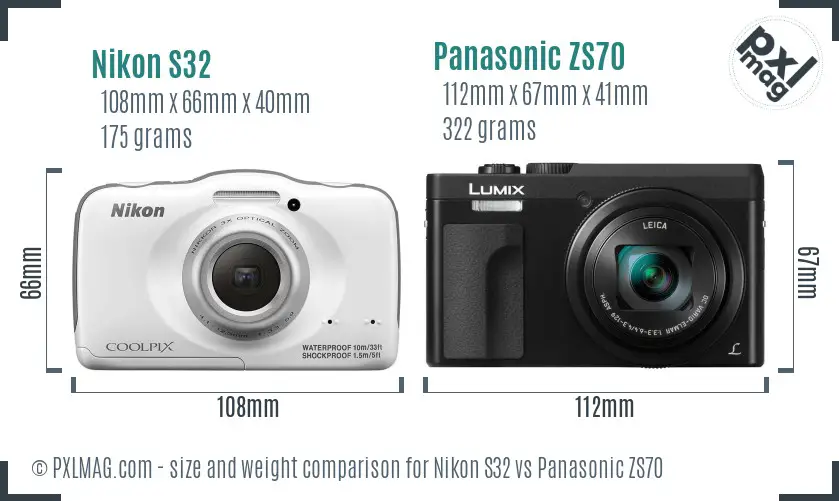 Nikon S32 vs Panasonic ZS70 size comparison