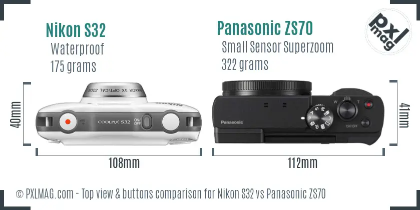 Nikon S32 vs Panasonic ZS70 top view buttons comparison