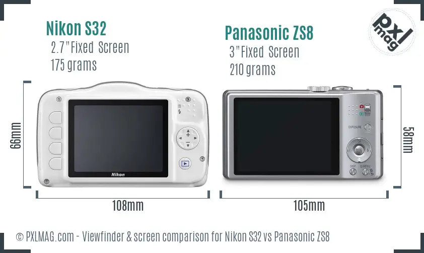 Nikon S32 vs Panasonic ZS8 Screen and Viewfinder comparison