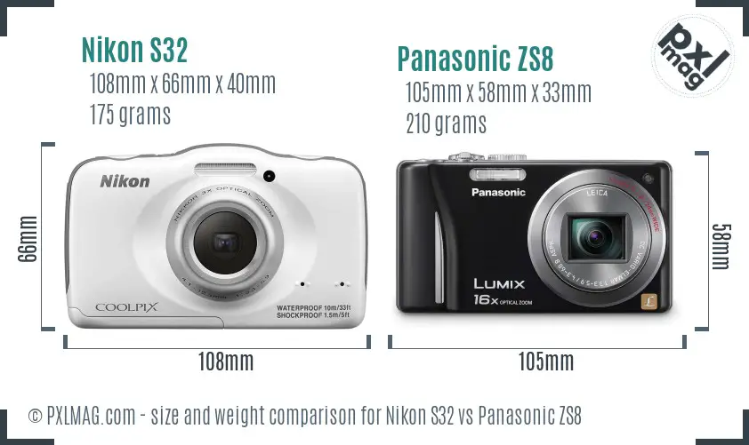 Nikon S32 vs Panasonic ZS8 size comparison