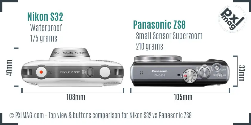 Nikon S32 vs Panasonic ZS8 top view buttons comparison