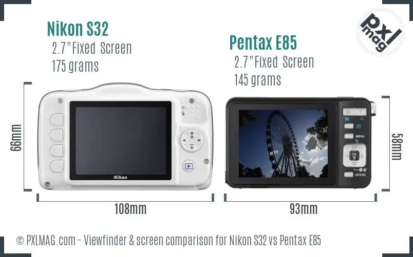 Nikon S32 vs Pentax E85 Screen and Viewfinder comparison