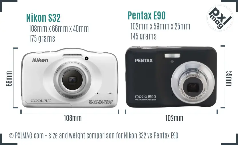 Nikon S32 vs Pentax E90 size comparison