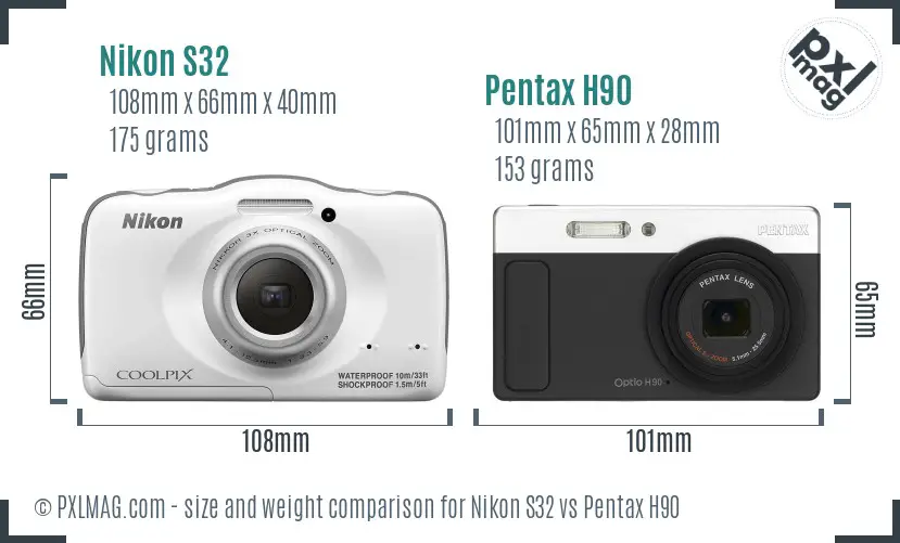 Nikon S32 vs Pentax H90 size comparison