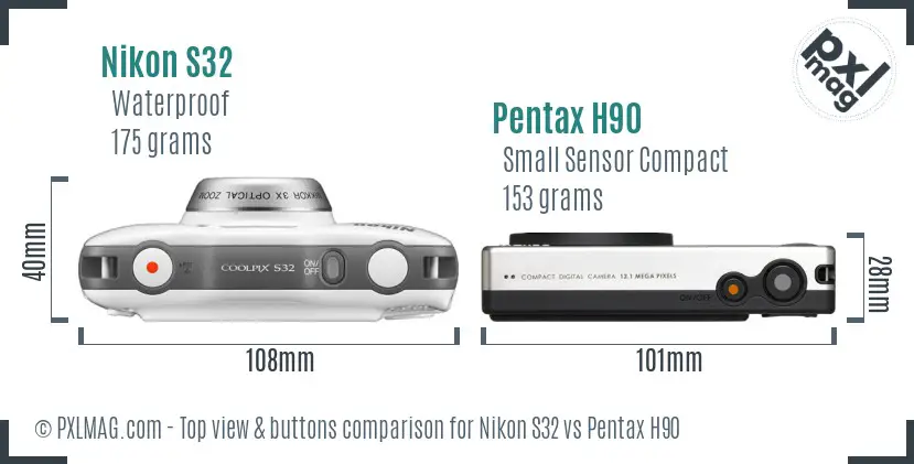 Nikon S32 vs Pentax H90 top view buttons comparison